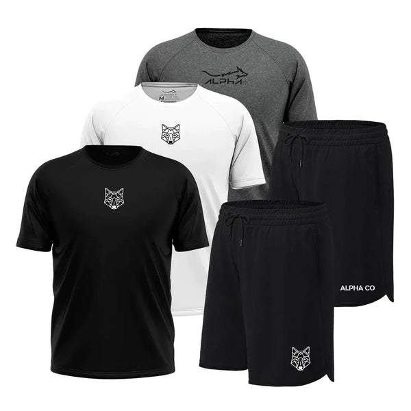 KIT 5 PEÇAS DRY FIT: 3 CAMISETAS + 2 – BERMUDAS Confortável